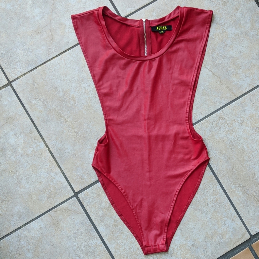 Sexy red wet look bodysuit